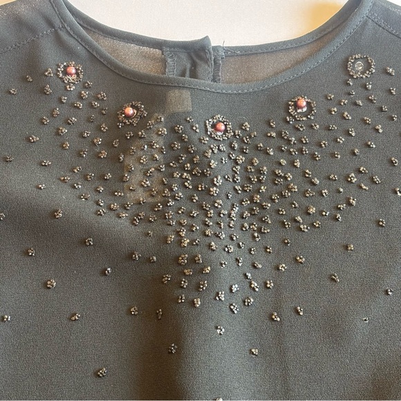 VINTAGE NEIMAN MARCUS Women’s Sheer‎ Black Long Sleeve Peplum Beaded Blouse Sz 4 - Picture 14 of 16